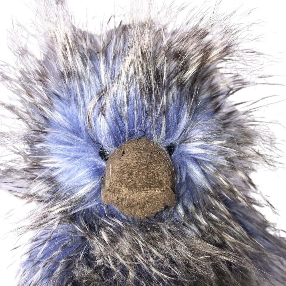 Jellycat Bird Plush Blue Feathers. Ostrich Bird. Blue, Brown Gray